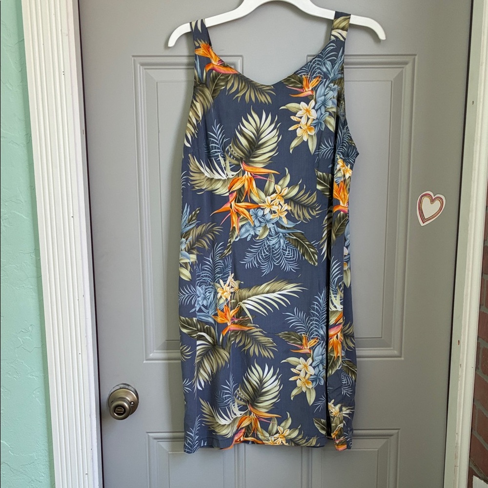 Floral Sleeveless Dress - Blue and Orange